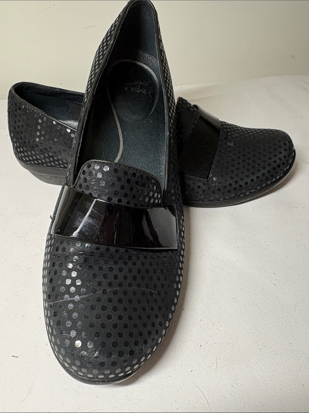Dansko Black Leather Polka Dot Flats Size 42